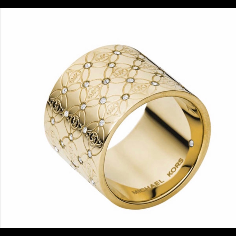 Michael Kors Heritage Monogram CZ Open Barrel Ring, size 7